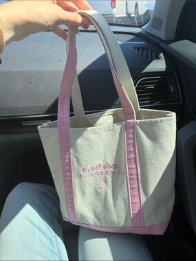 Frankie's Bikinis Cream Canvas Tote with Pink Trim